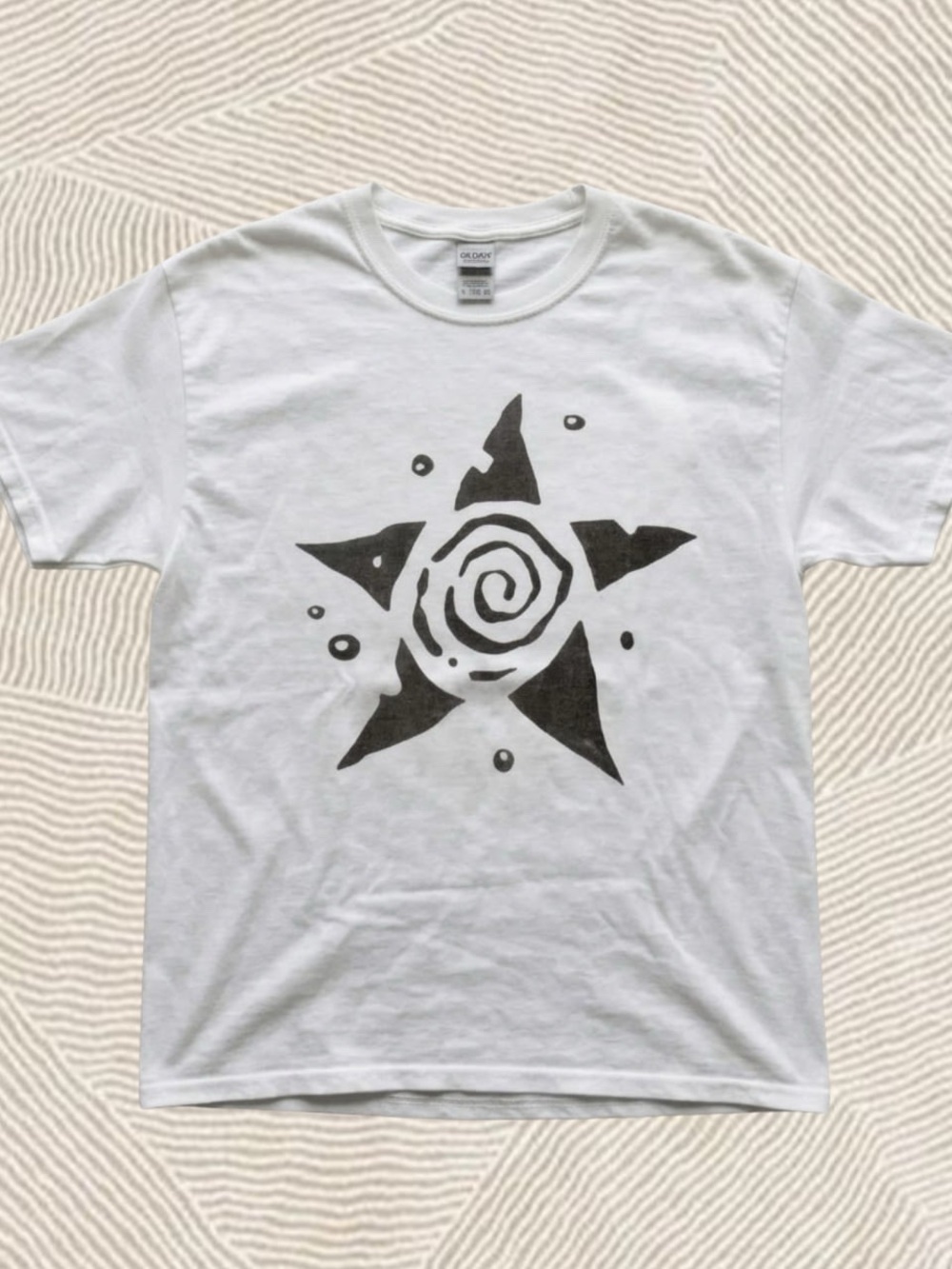 Gildan White Short-Sleeve Tee with Black Spiral Star Graphic